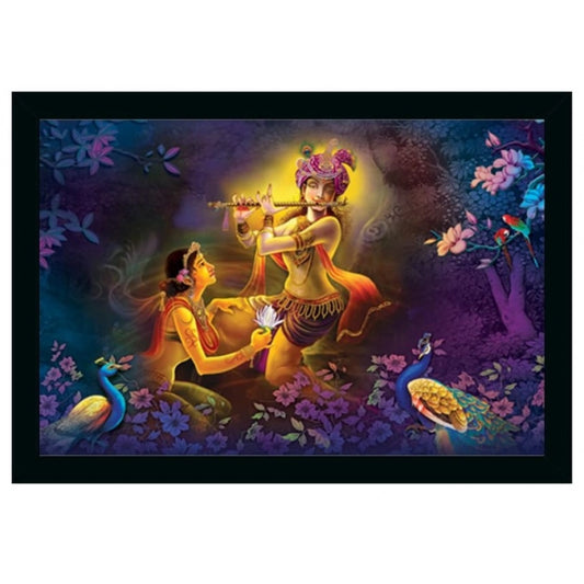 Generic Radha Krishna Painting Vinyl Sparkle Coated with Synthetic Photo Frame (Multicolor)