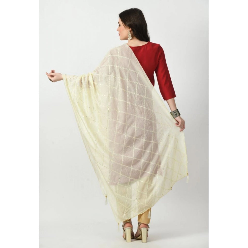 Generic Women's Chanderi Self design Dupatta (Off White, Length: Free Size)