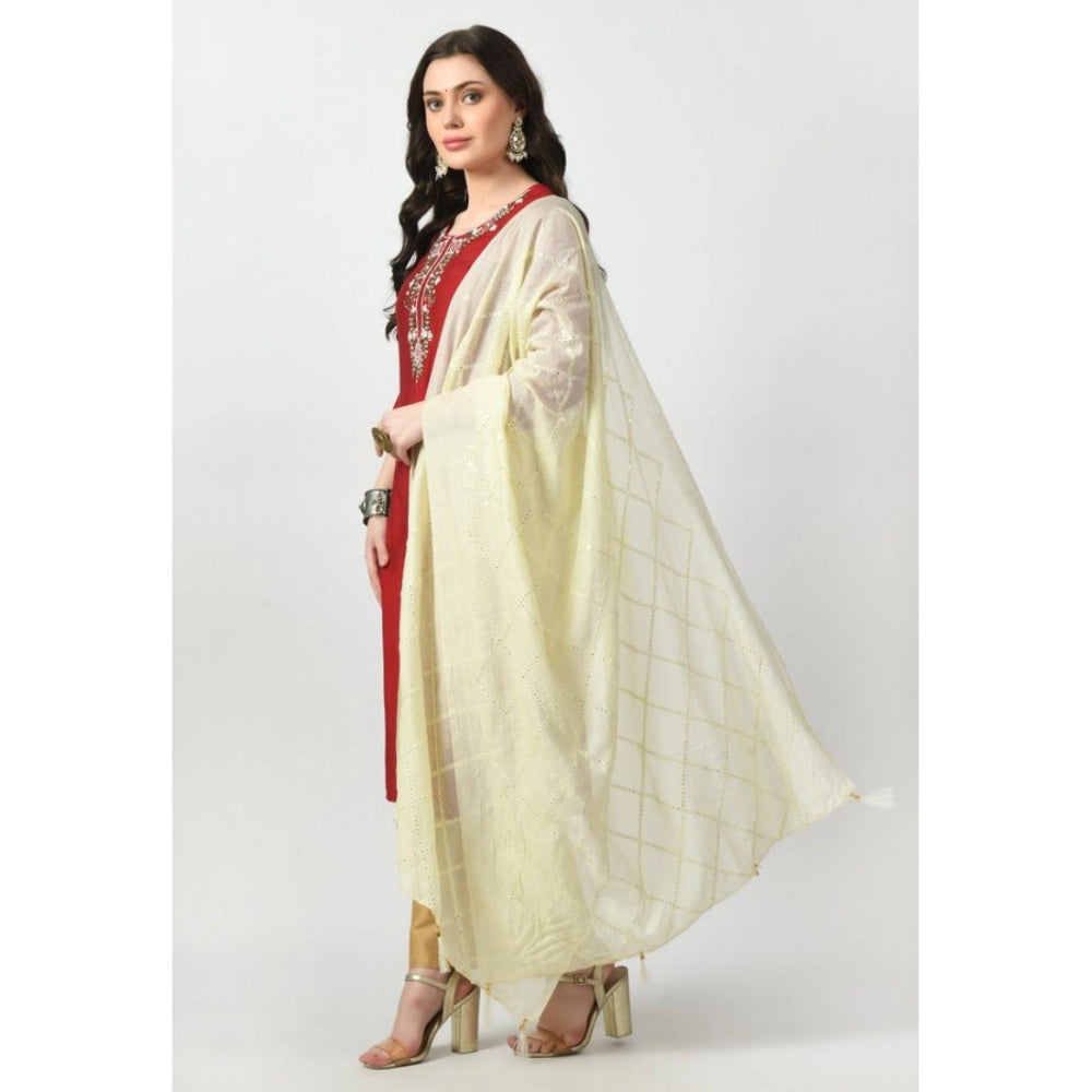 Generic Women's Chanderi Self design Dupatta (Off White, Length: Free Size)