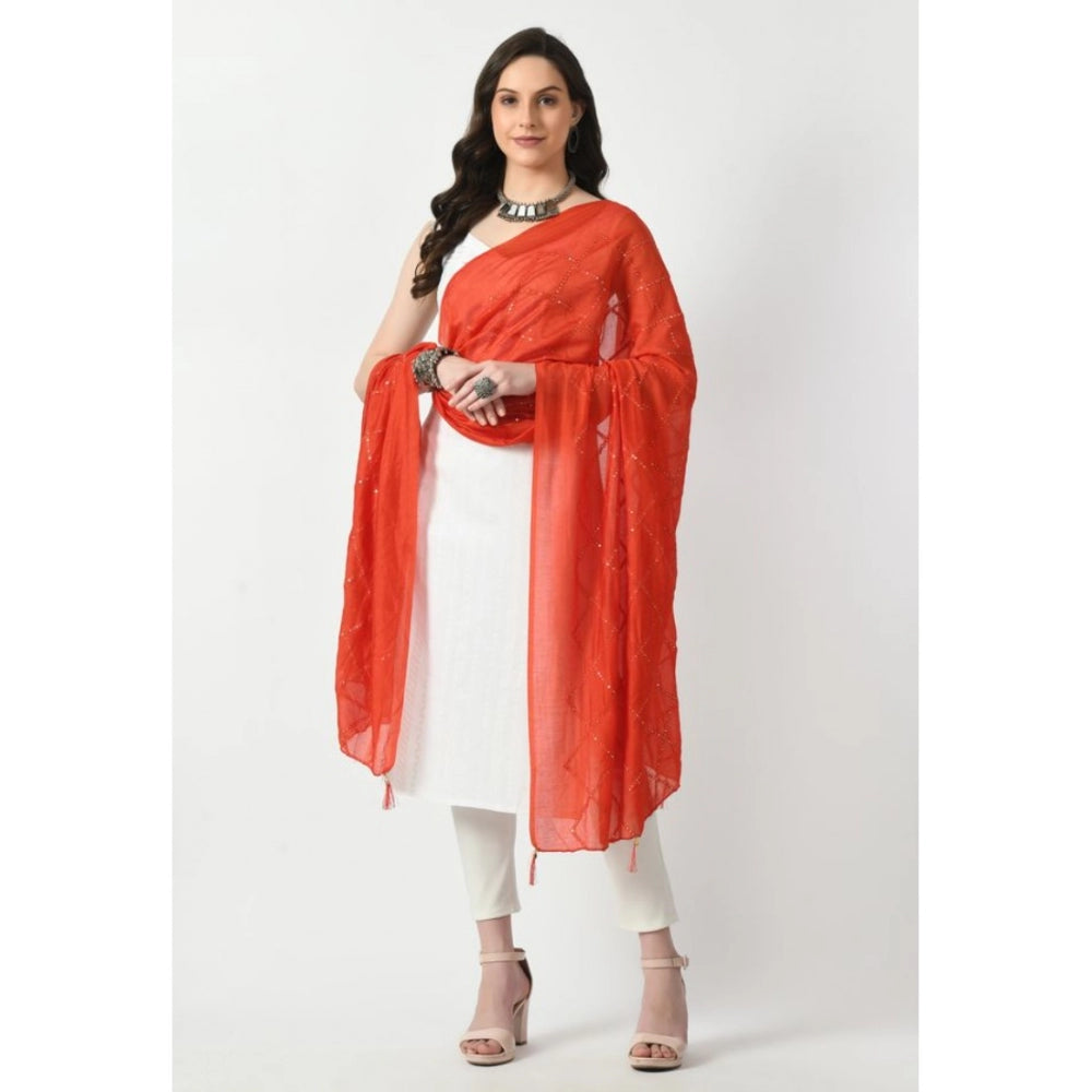 Generic Women's Chanderi Self design Dupatta (Orange, Length: Free Size)