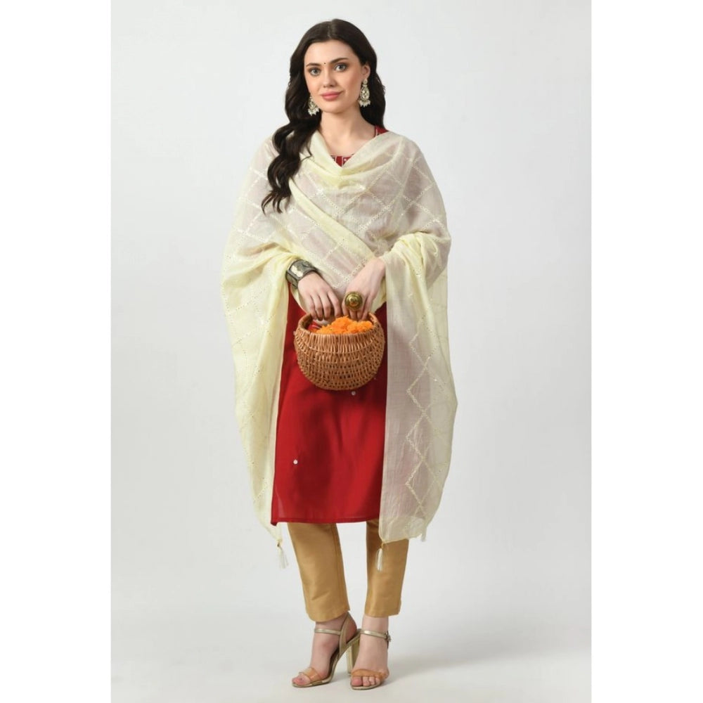 Generic Women's Chanderi Self design Dupatta (Off White, Length: Free Size)
