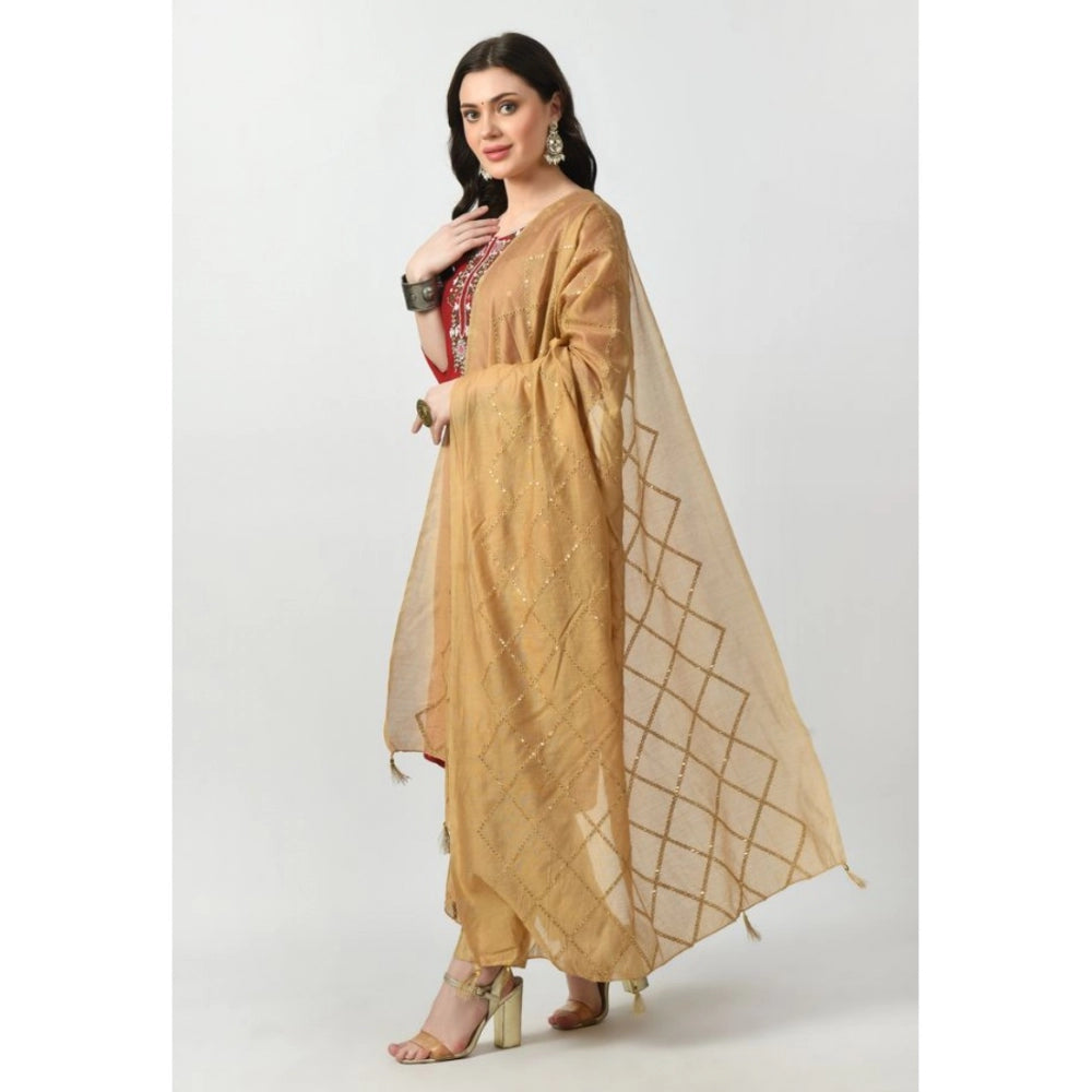Generic Women's Chanderi Self design Dupatta (Gold, Length: Free Size)