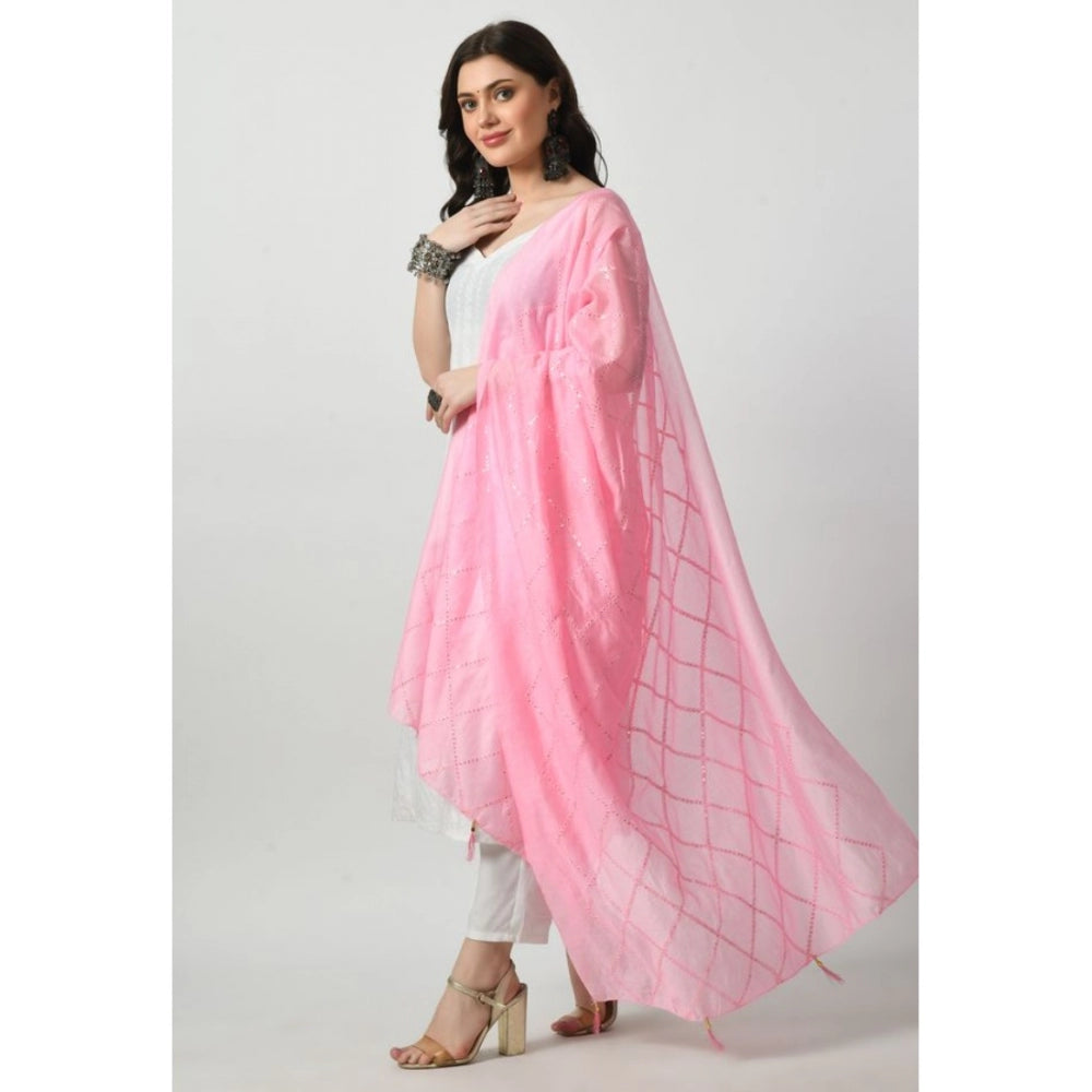 Generic Women's Chanderi Self design Dupatta (Pink, Length: Free Size)