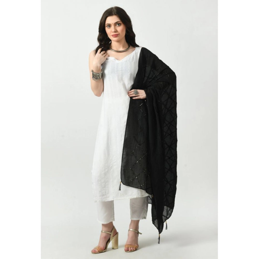 Generic Women's Chanderi Self design Dupatta (Black, Length: Free Size)