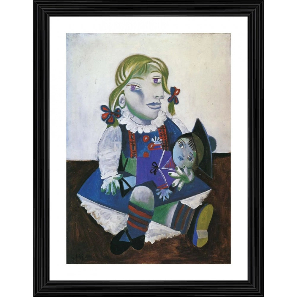Generic Maya with her Doll 1938 Painting With Wood Photo Frame (Multicolor)