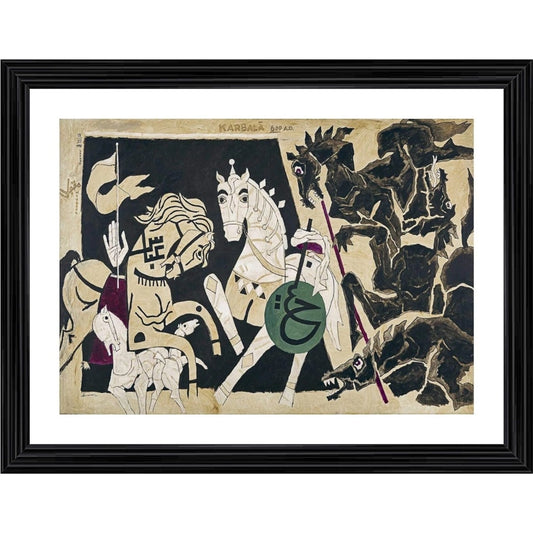 Generic Five Horses and the Battle Painting With Wood Photo Frame (Multicolor)