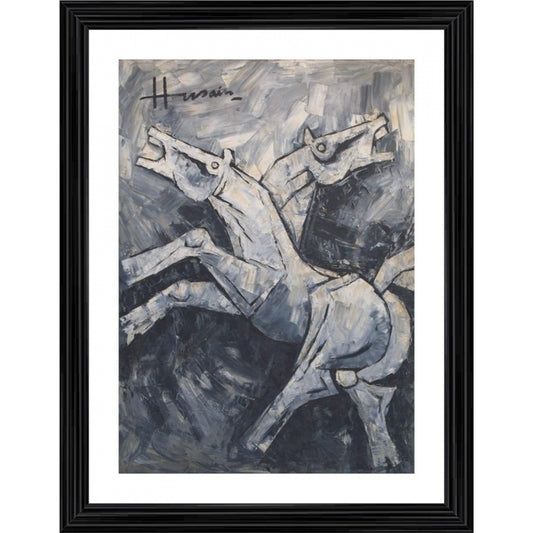 Generic Horse Painting With Wood Photo Frame (Multicolor)