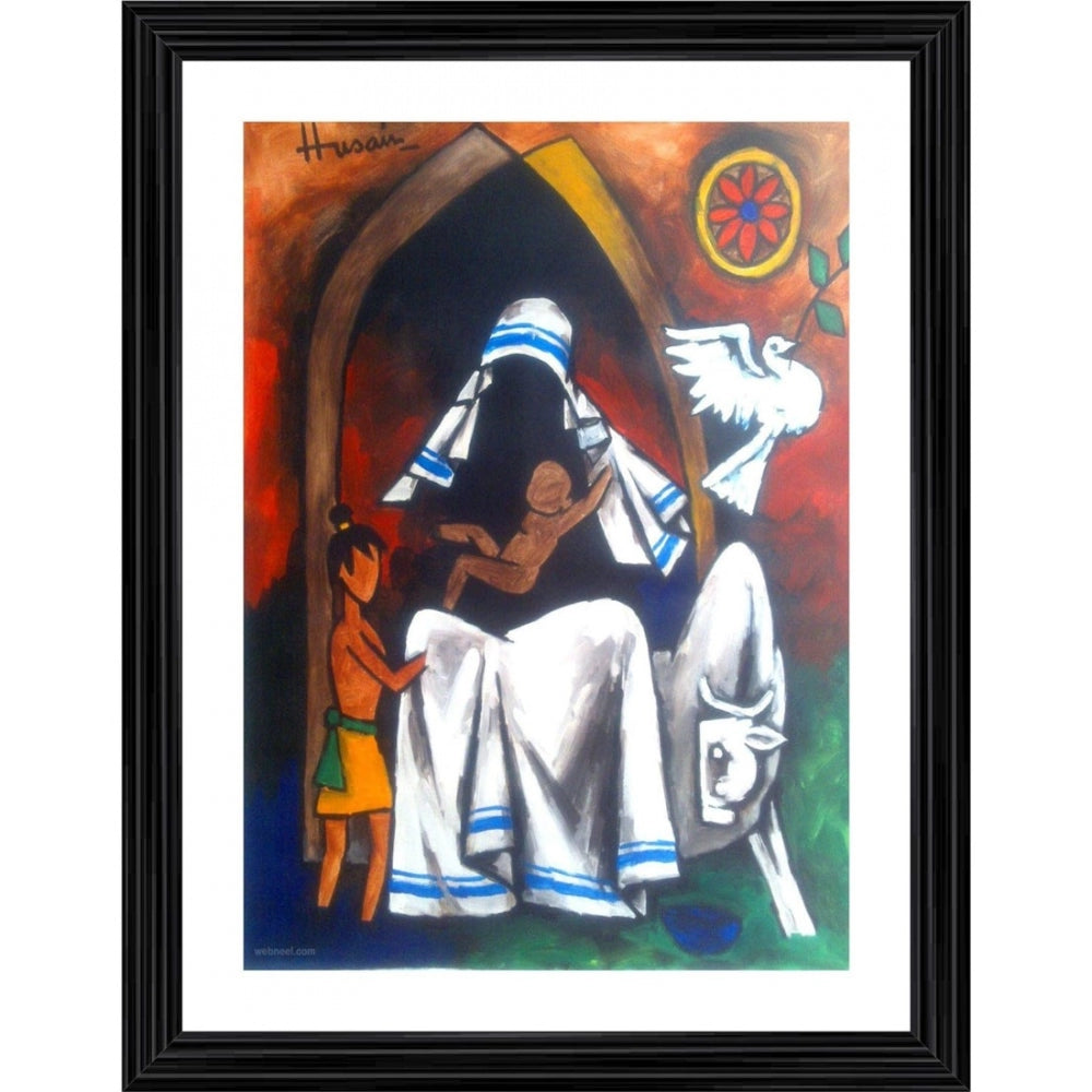 Generic Mother Teresa Goddess of Peace Painting With Wood Photo Frame (Multicolor)