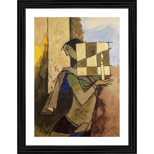 Generic Lady with a Candle Painting With Wood Photo Frame (Multicolor)