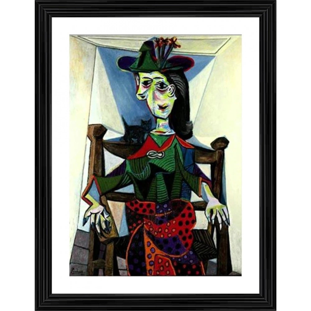 Generic Woman with Flowered Hat 1941 Painting With Wood Photo Frame (Multicolor)
