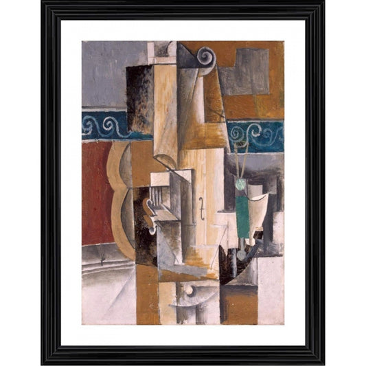 Generic Guitar and Voilin 1912 Painting With Wood Photo Frame (Multicolor)