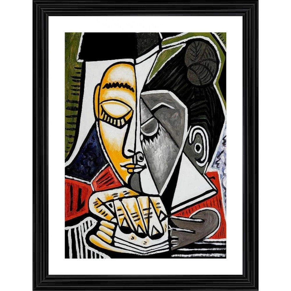 Generic Woman Reading and art 1953 Painting With Wood Photo Frame (Multicolor)