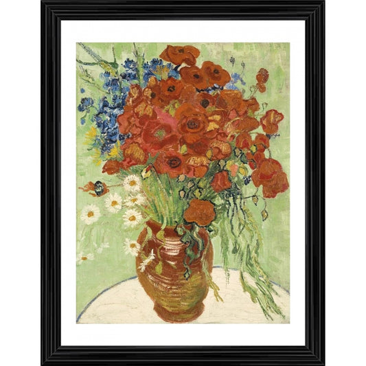 Generic Vase with Cornflowers and Poppies 1887 Painting With Wood Photo Frame (Multicolor)