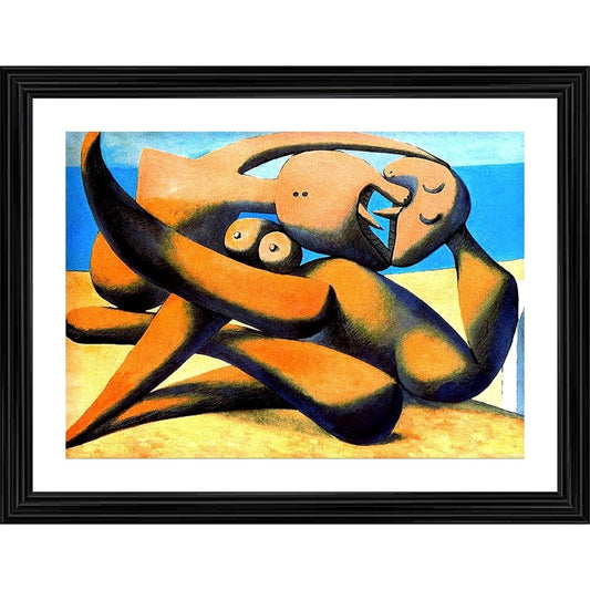 Generic Figure At The Seaside 1931 Painting With Wood Photo Frame (Multicolor)