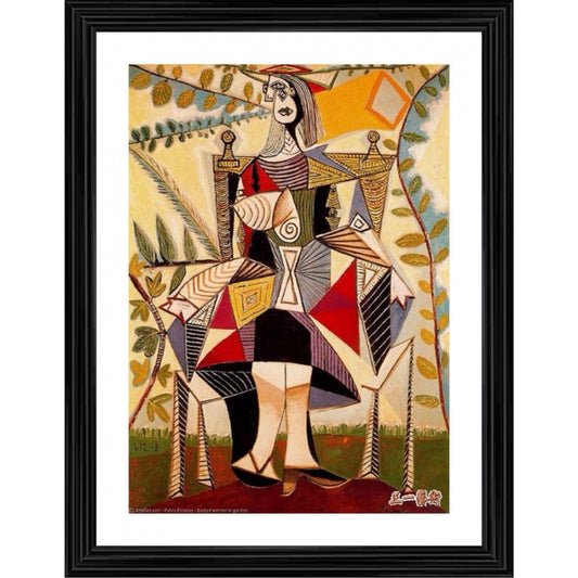 Generic Seated Woman in a Garden 1938 Painting With Wood Photo Frame (Multicolor)