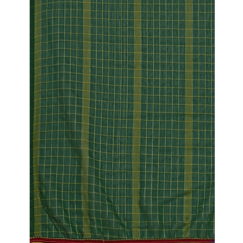 Generic Women's Silk Blend Checkered Saree With Unstitched Blouse 5.5Mtr (Green)