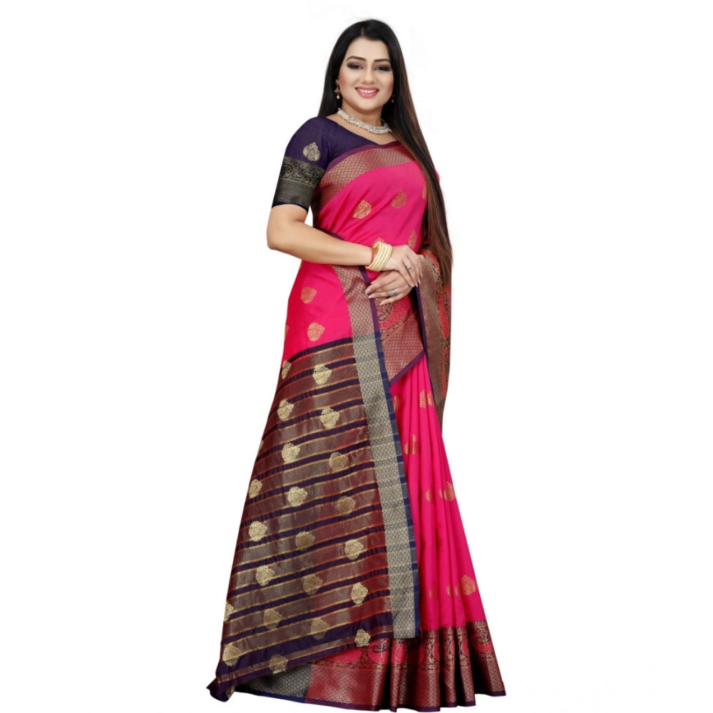 Generic Women's Silk Blend Woven Saree With Unstitched Blouse 5.5Mtr (Purple-Pink)