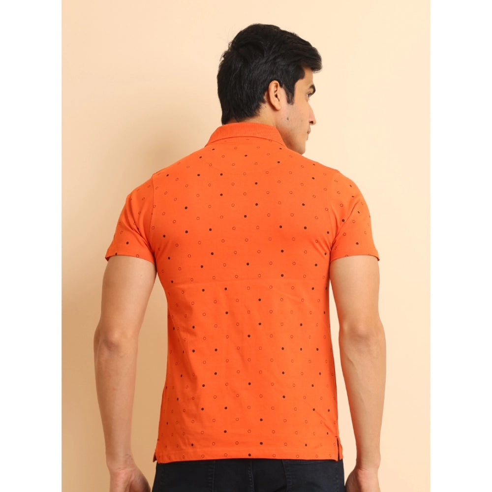 Generic Men's Casual Cotton Printed Polo Neck Half Sleeve T-Shirt (Rust)