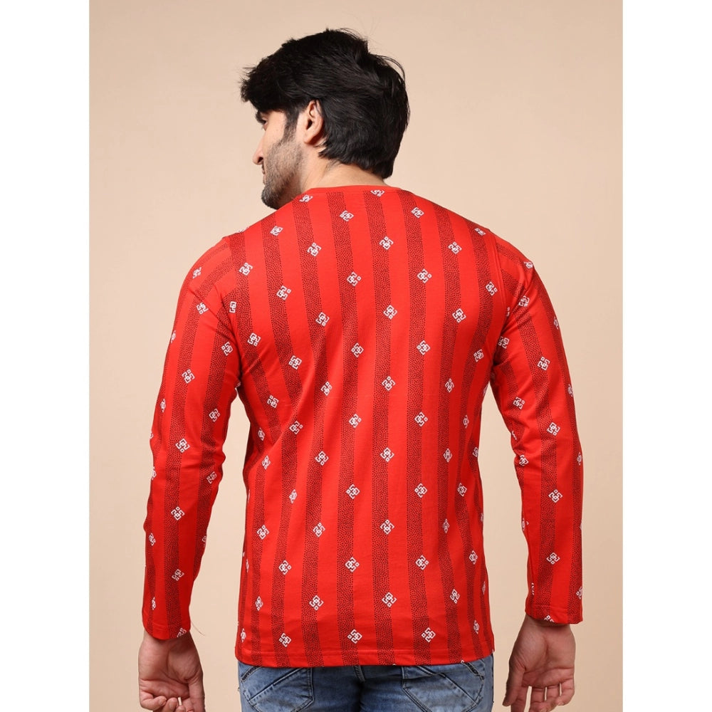 Generic Men's Casual Cotton Printed Round Neck Full Sleeve T-Shirt (Red)