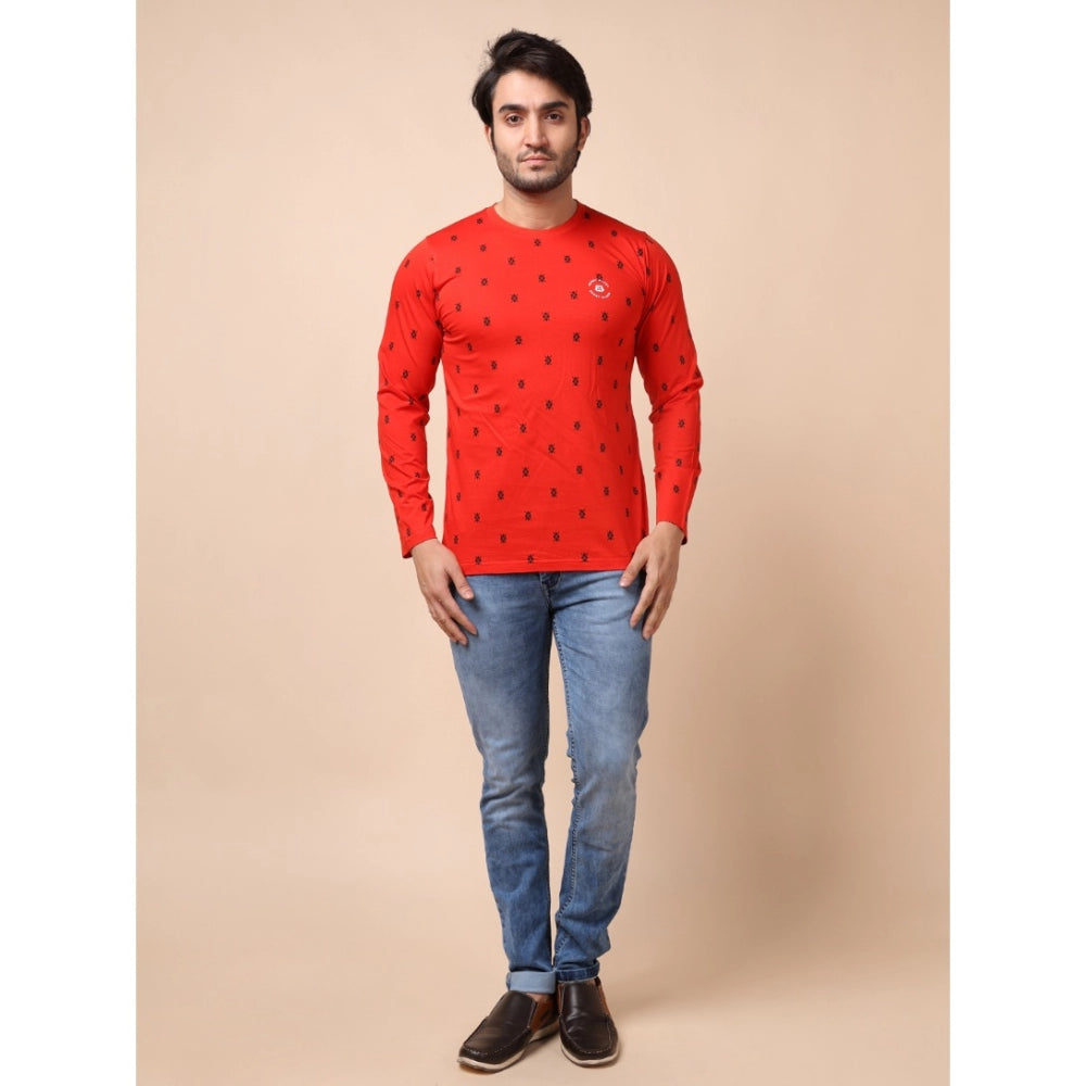 Generic Men's Casual Cotton Printed Round Neck Full Sleeve T-Shirt (Red)