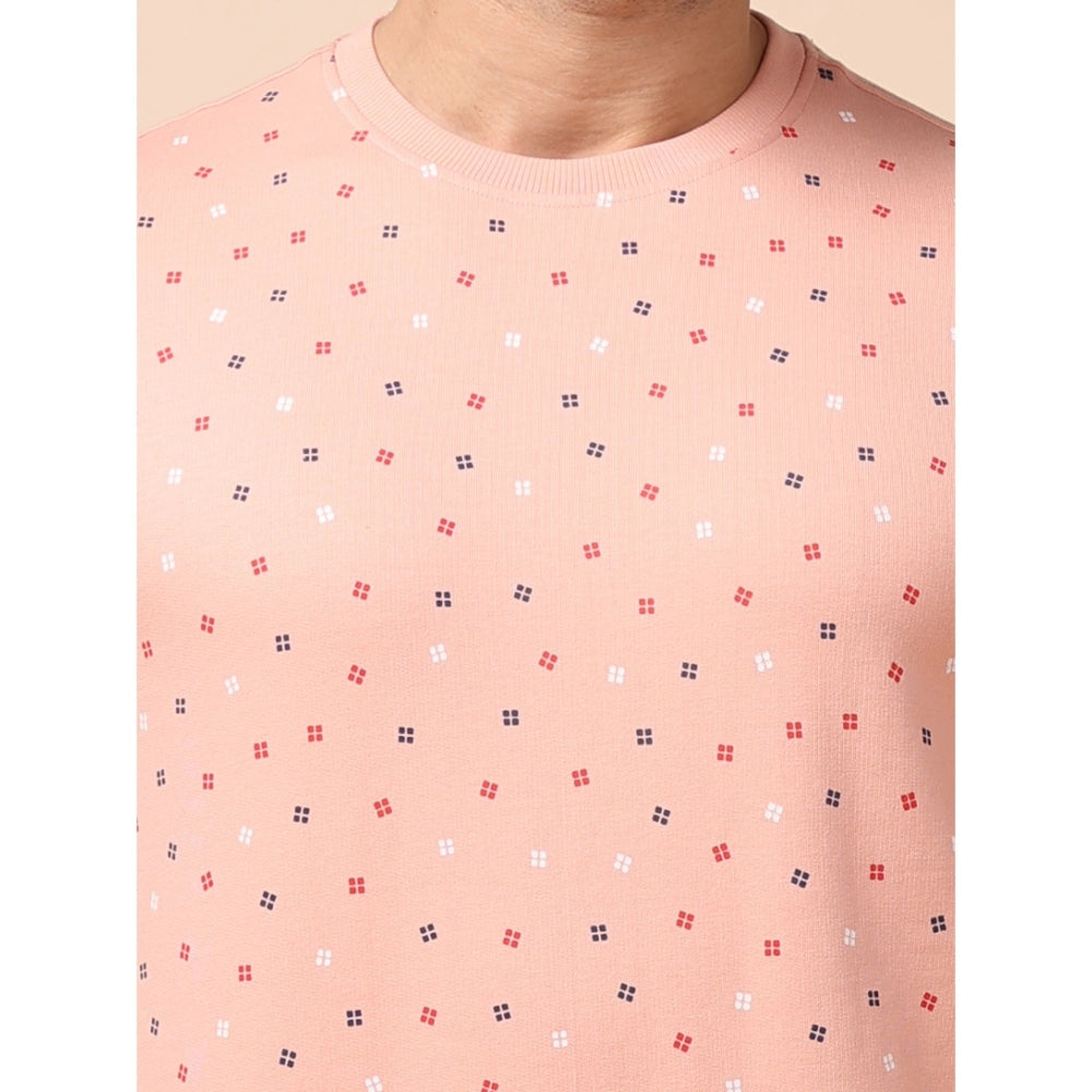 Generic Men's Casual Cotton Printed Round Neck Full Sleeve Sweat Shirt (Peach)