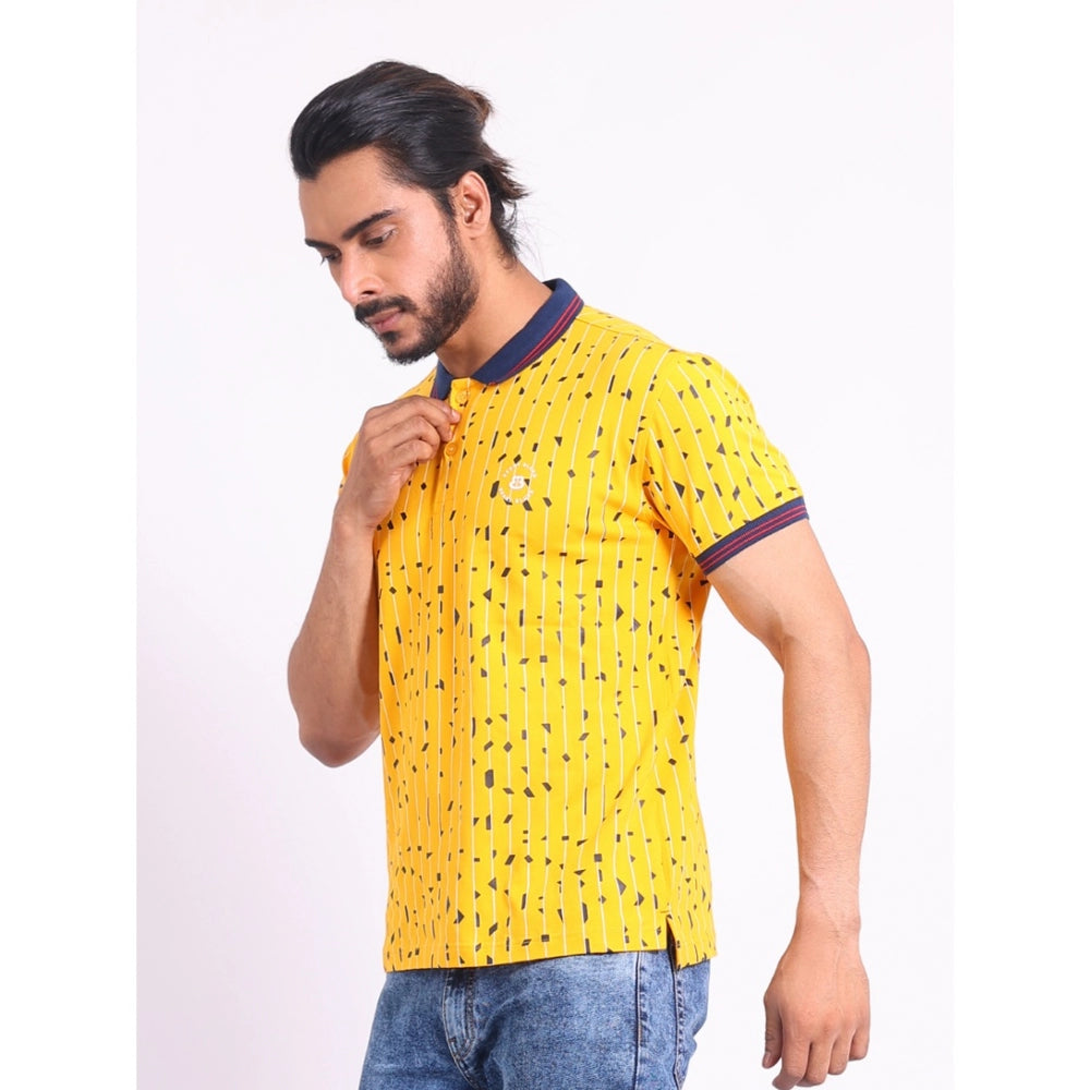 Generic Men's Casual Cotton Printed Polo Neck Half Sleeve T-Shirt (Turmeric)