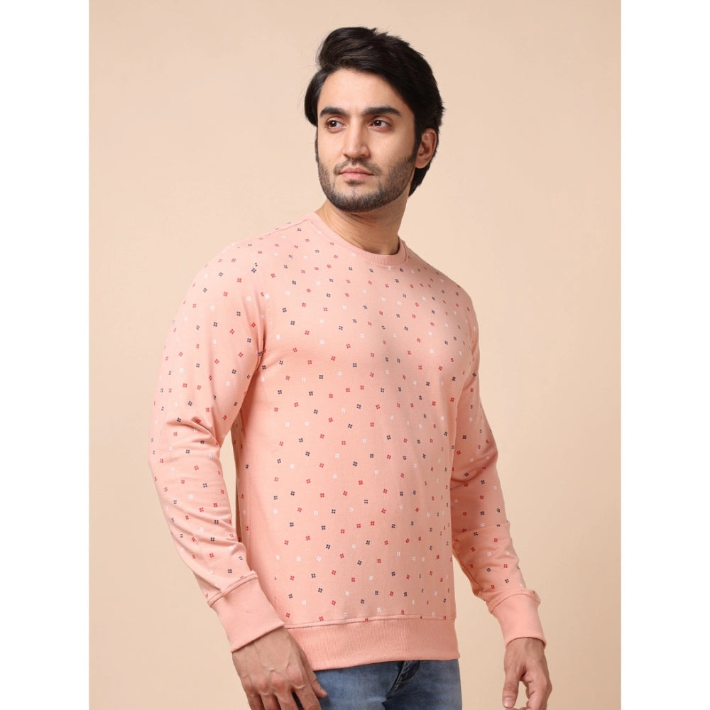 Generic Men's Casual Cotton Printed Round Neck Full Sleeve Sweat Shirt (Peach)