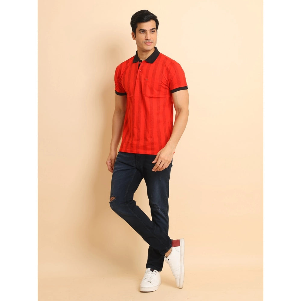 Generic Men's Casual Cotton Printed Polo Neck Half Sleeve T-Shirt (Red)