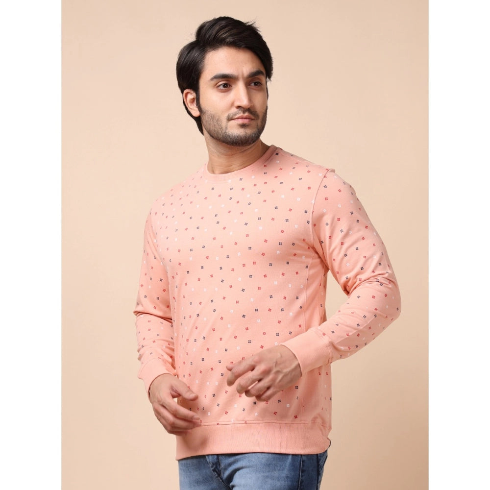 Generic Men's Casual Cotton Printed Round Neck Full Sleeve Sweat Shirt (Peach)
