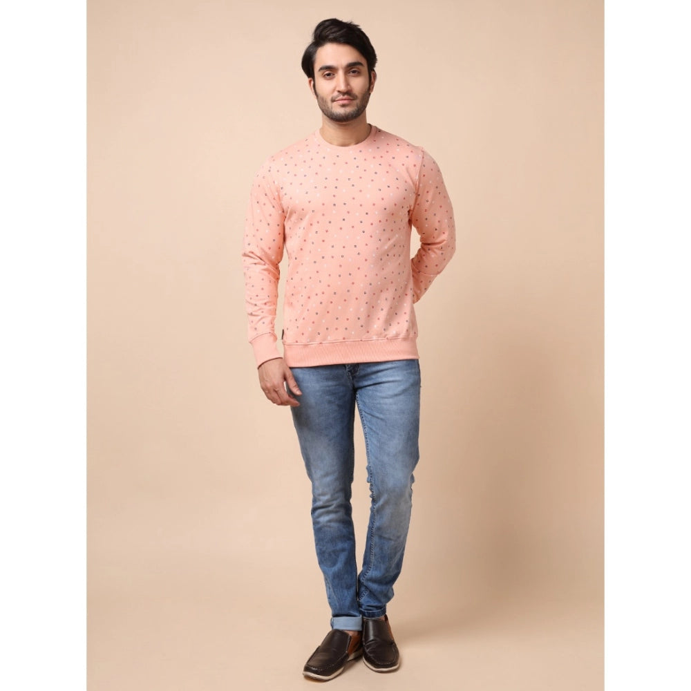 Generic Men's Casual Cotton Printed Round Neck Full Sleeve Sweat Shirt (Peach)
