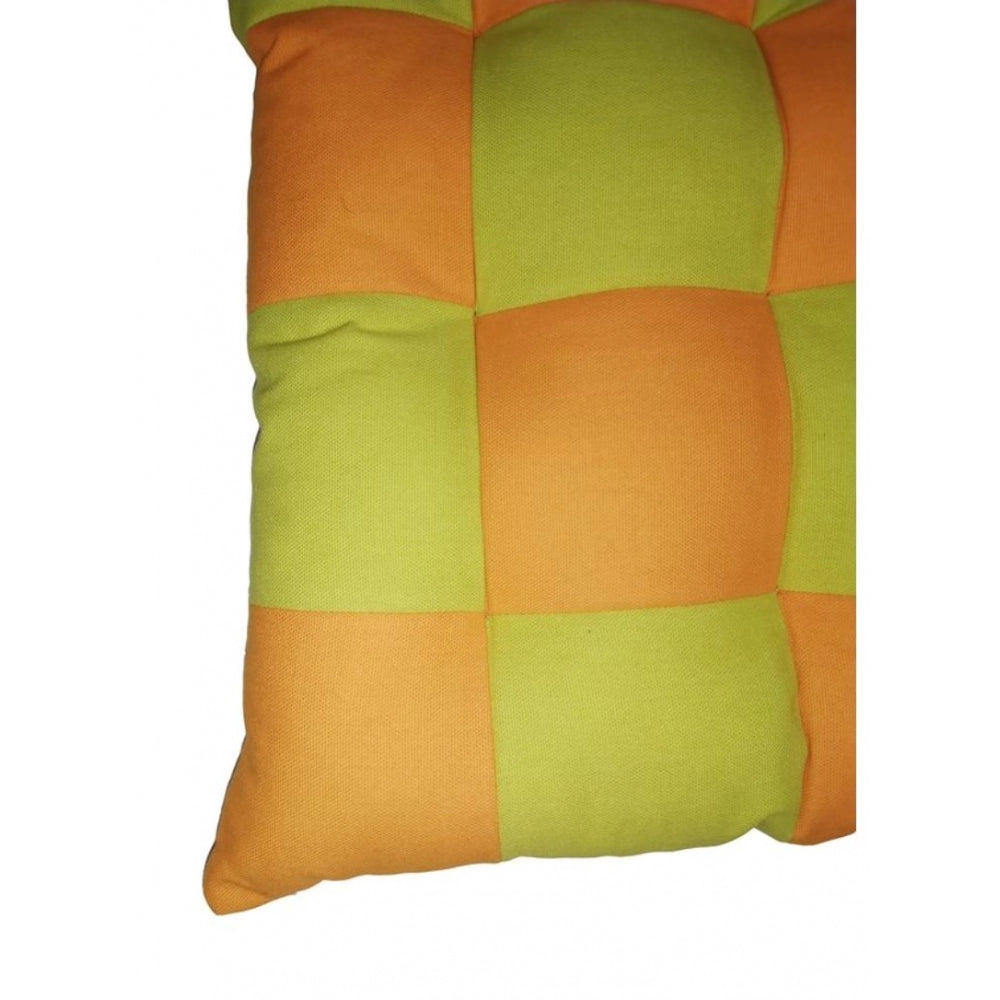 Generic Cotton Blended Solid Chair Cushions (Green &amp; Mustard, Size: 16x16 In)