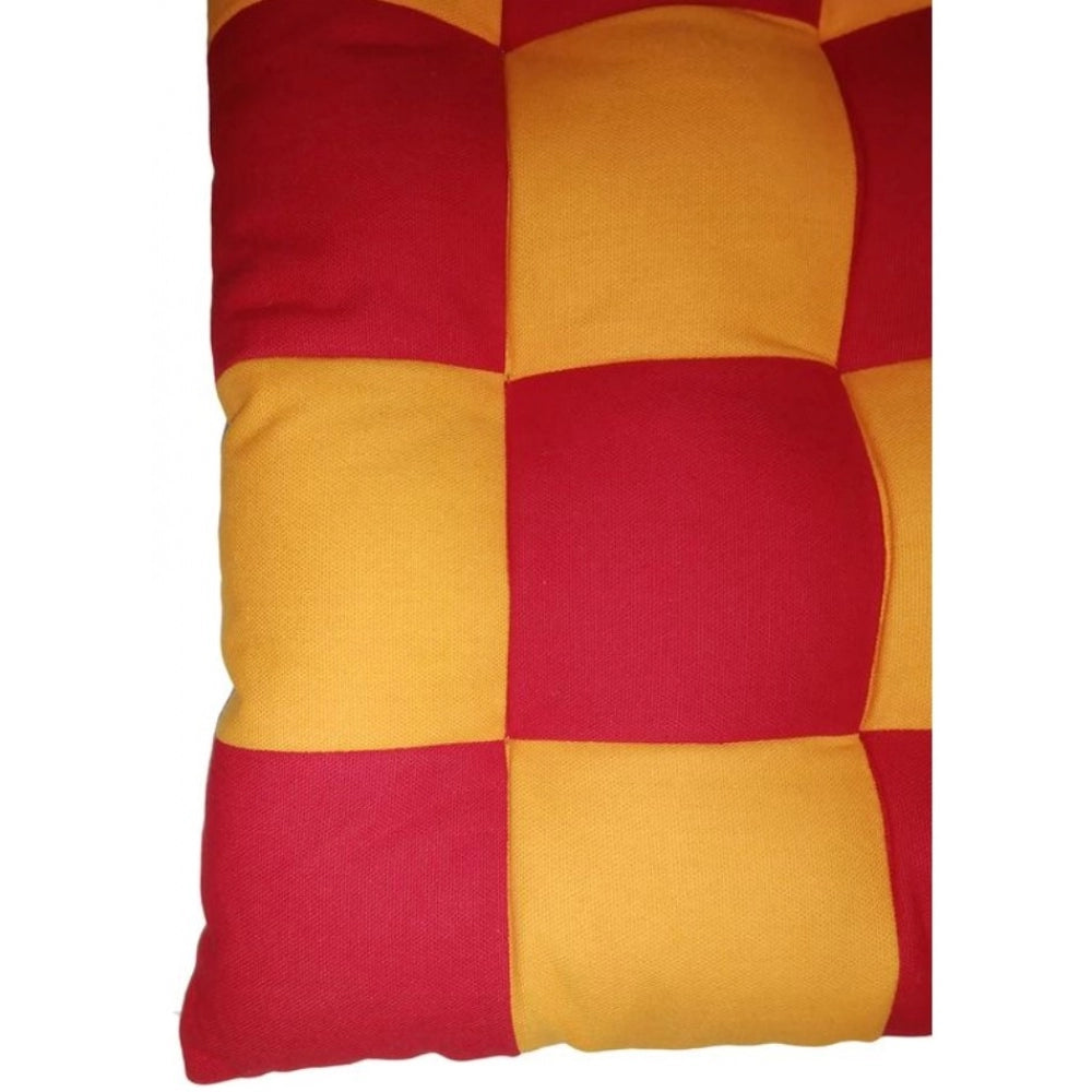 Generic Cotton Blended Solid Chair Cushions (Red &amp; Yellow, Size: 16x16 In)