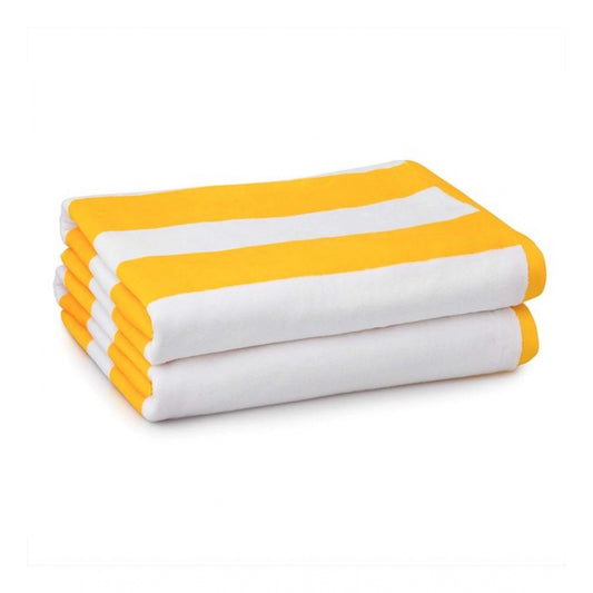 Generic Cotton Solid Bath Towels (Yellow &amp; White, Size: 36x71 In)