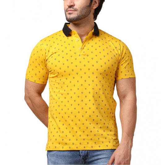 Generic Men's Casual Cotton Printed Polo Neck Half Sleeve T-Shirt (Yellow)