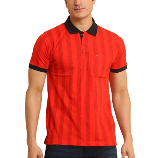Generic Men's Casual Cotton Printed Polo Neck Half Sleeve T-Shirt (Red)