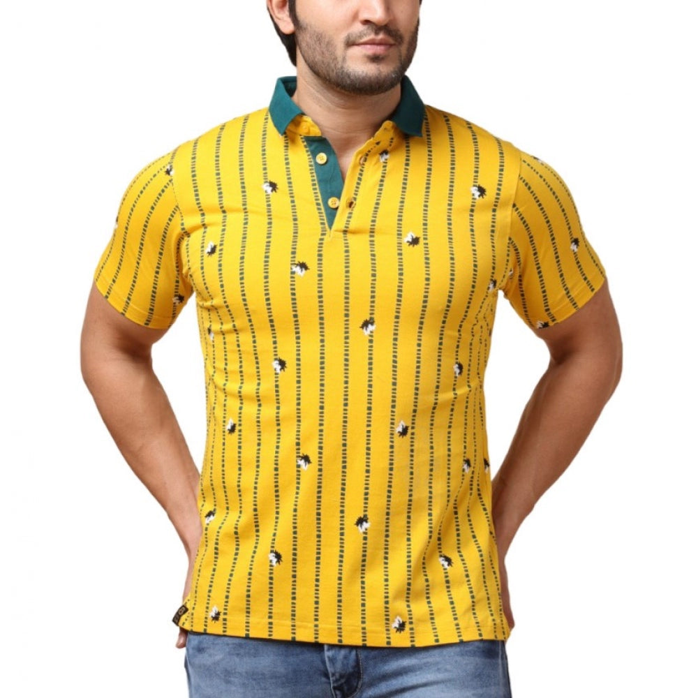 Generic Men's Casual Cotton Printed Polo Neck Half Sleeve T-Shirt (Yellow)