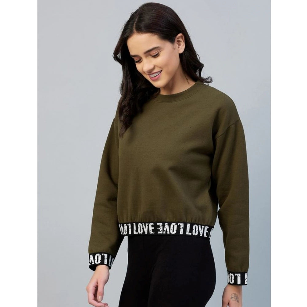 Generic Women's Fleece Solid Long Sleeves Sweatshirt (Olive)