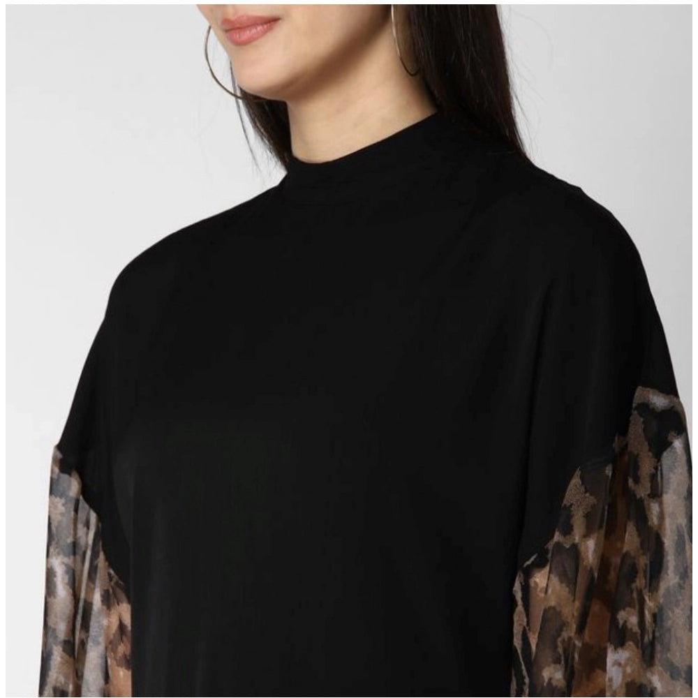 Generic Women's Polyester Animal Print Long Sleeves Top (Black)