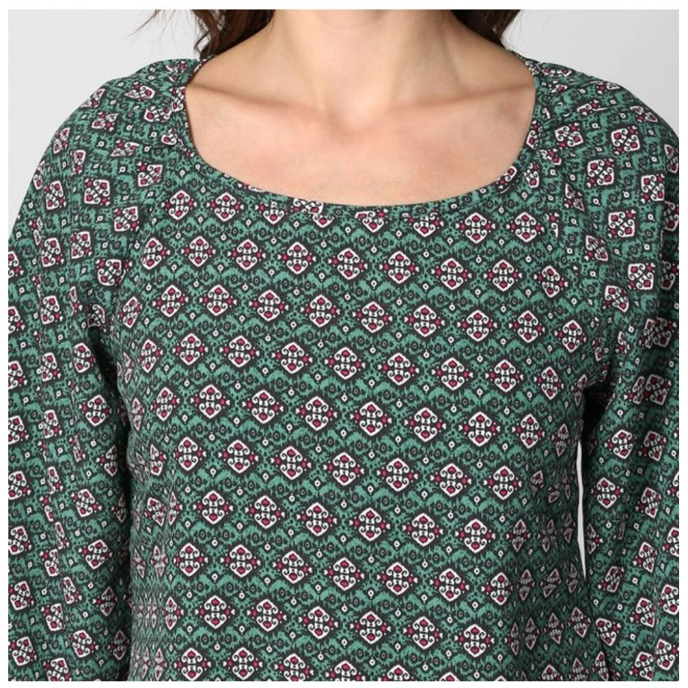 Generic Women's Polyester Printed 3-4th Sleeves Top (Green)