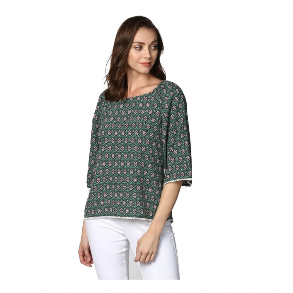 Generic Women's Polyester Printed 3-4th Sleeves Top (Green)