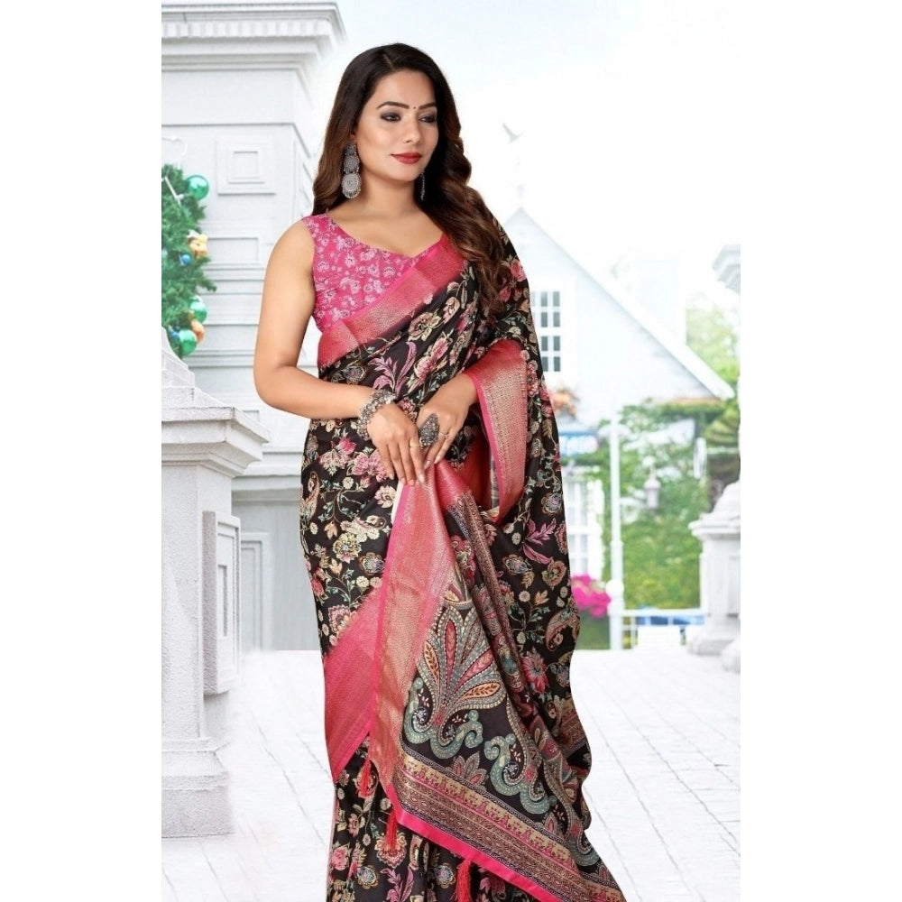 Generic Women's Cotton Silk Floral Printed Saree With Unstitched Blouse 5.5Mtr (Multicolor)