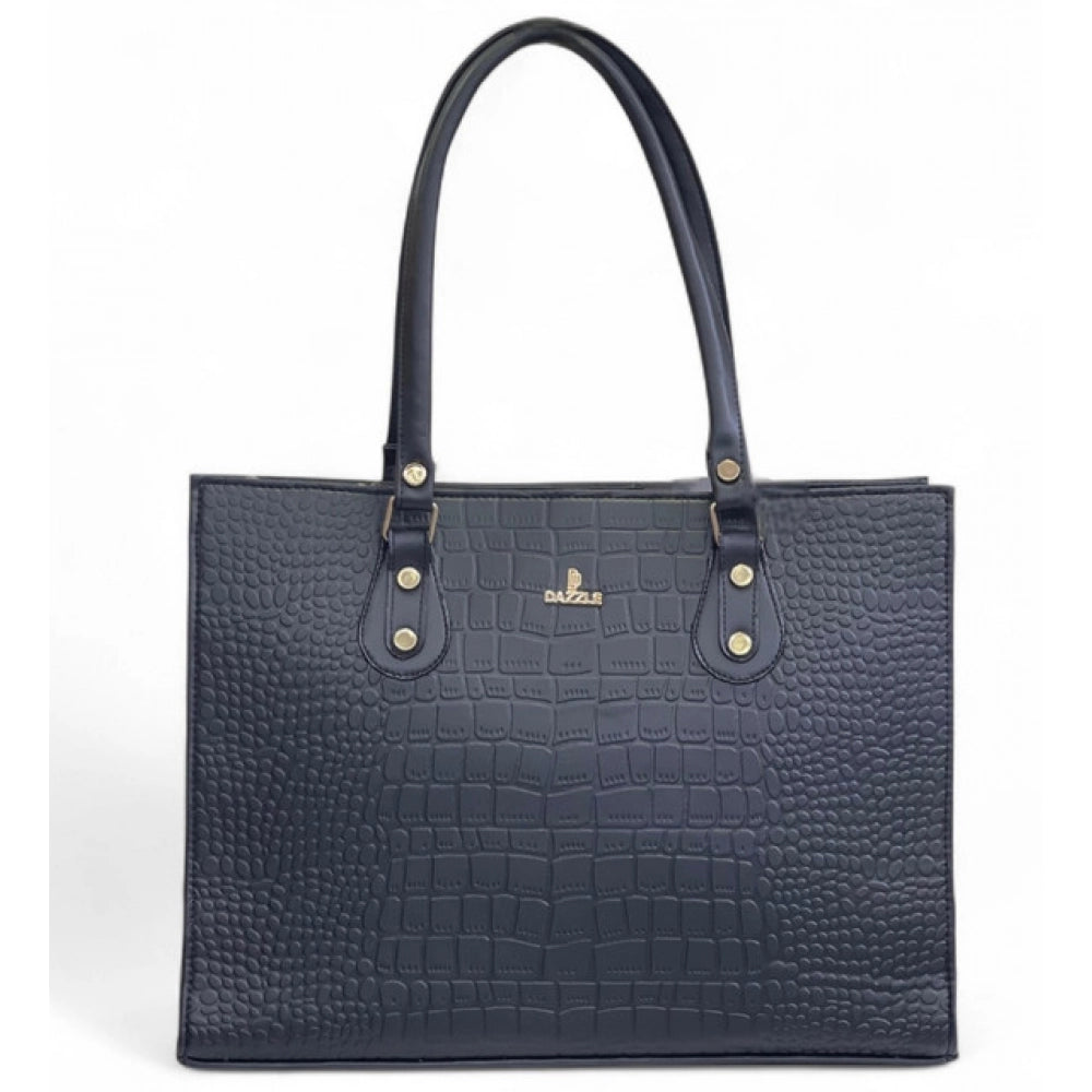 Generic Women's Polyurethane Croco Shoulder Tote Bag (Black)