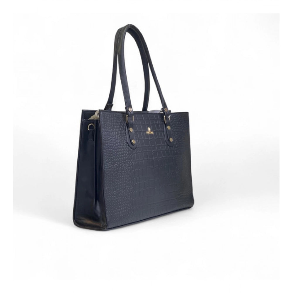 Generic Women's Polyurethane Croco Shoulder Tote Bag (Black)