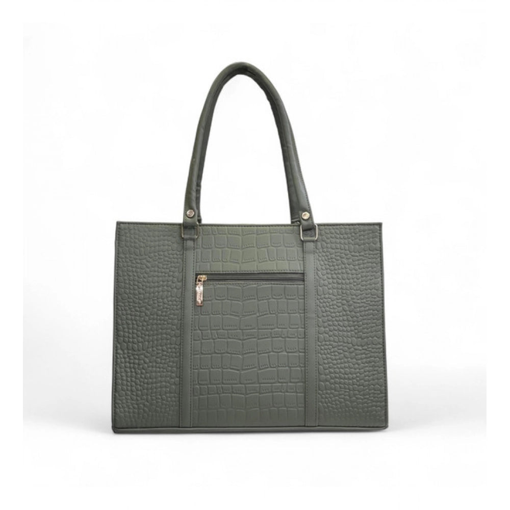Generic Women's Polyurethane Croco Shoulder Tote Bag (Green)