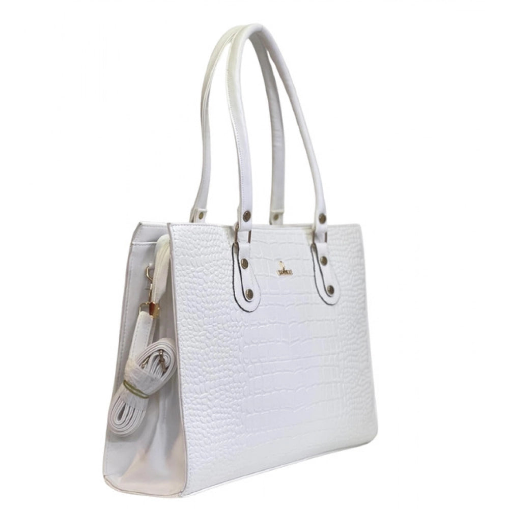 Generic Women's Polyurethane Croco Shoulder Tote Bag (White)