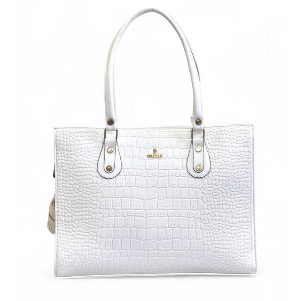 Generic Women's Polyurethane Croco Shoulder Tote Bag (White)