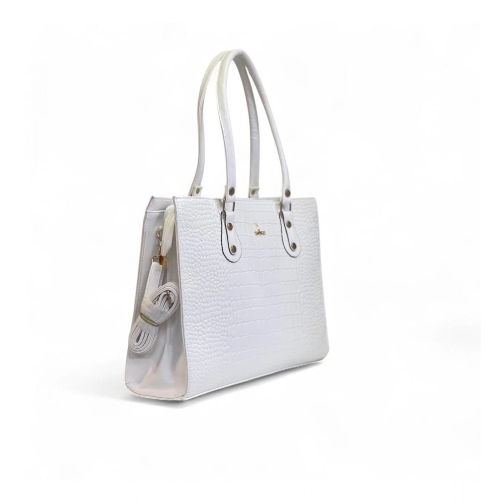 Generic Women's Polyurethane Croco Shoulder Tote Bag (White)