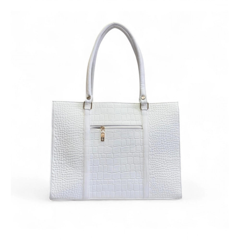 Generic Women's Polyurethane Croco Shoulder Tote Bag (White)