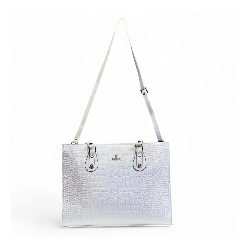 Generic Women's Polyurethane Croco Shoulder Tote Bag (White)