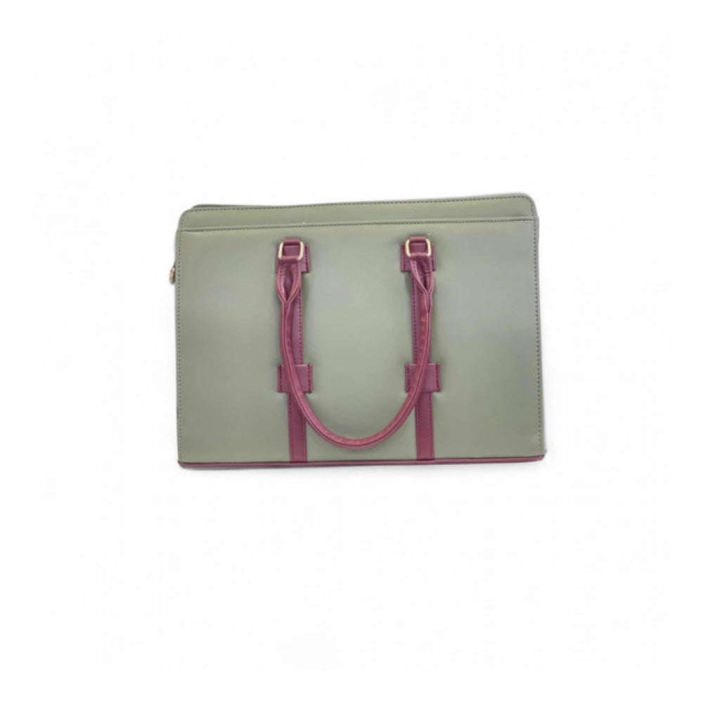 Generic Women's Polyurethane Solid Structured Shoulder Tote Handbag (Sage Green-Burgundy)